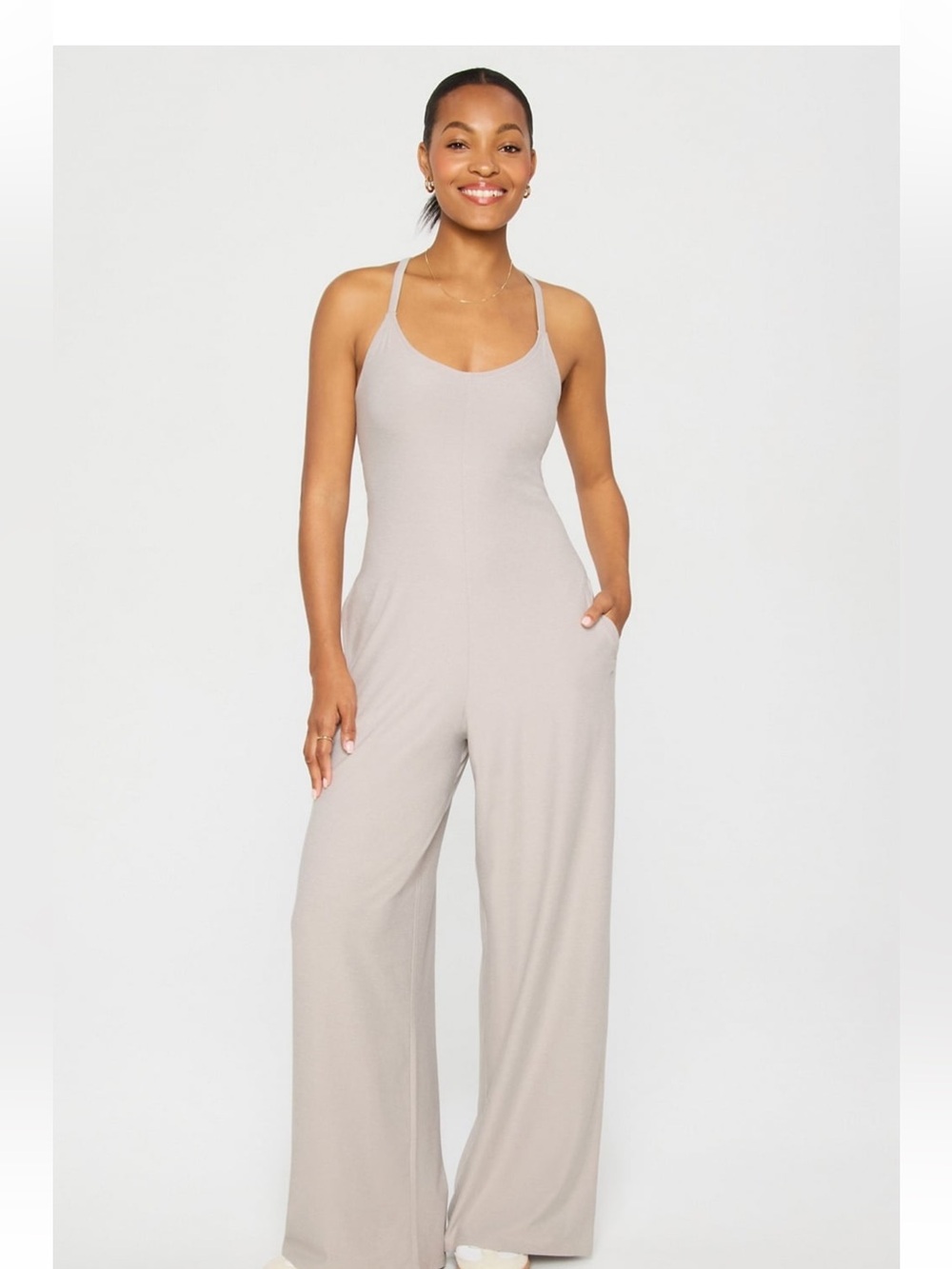NWT Fabletics Women's cloud Jersey Onesie - Wide-Leg- oatmeal heather - Tall